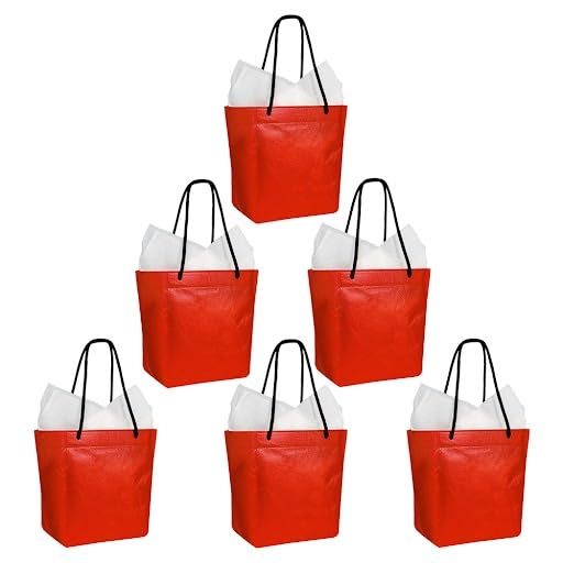 Eco-Friendly Non-Woven Reusable Tote Gift Bags for Jewelry - Durable Carry Handles - Perfect for Birthdays, Weddings & Parties - Set of 5 Red Bags - Great for Gifting, Shopping & Event Favors