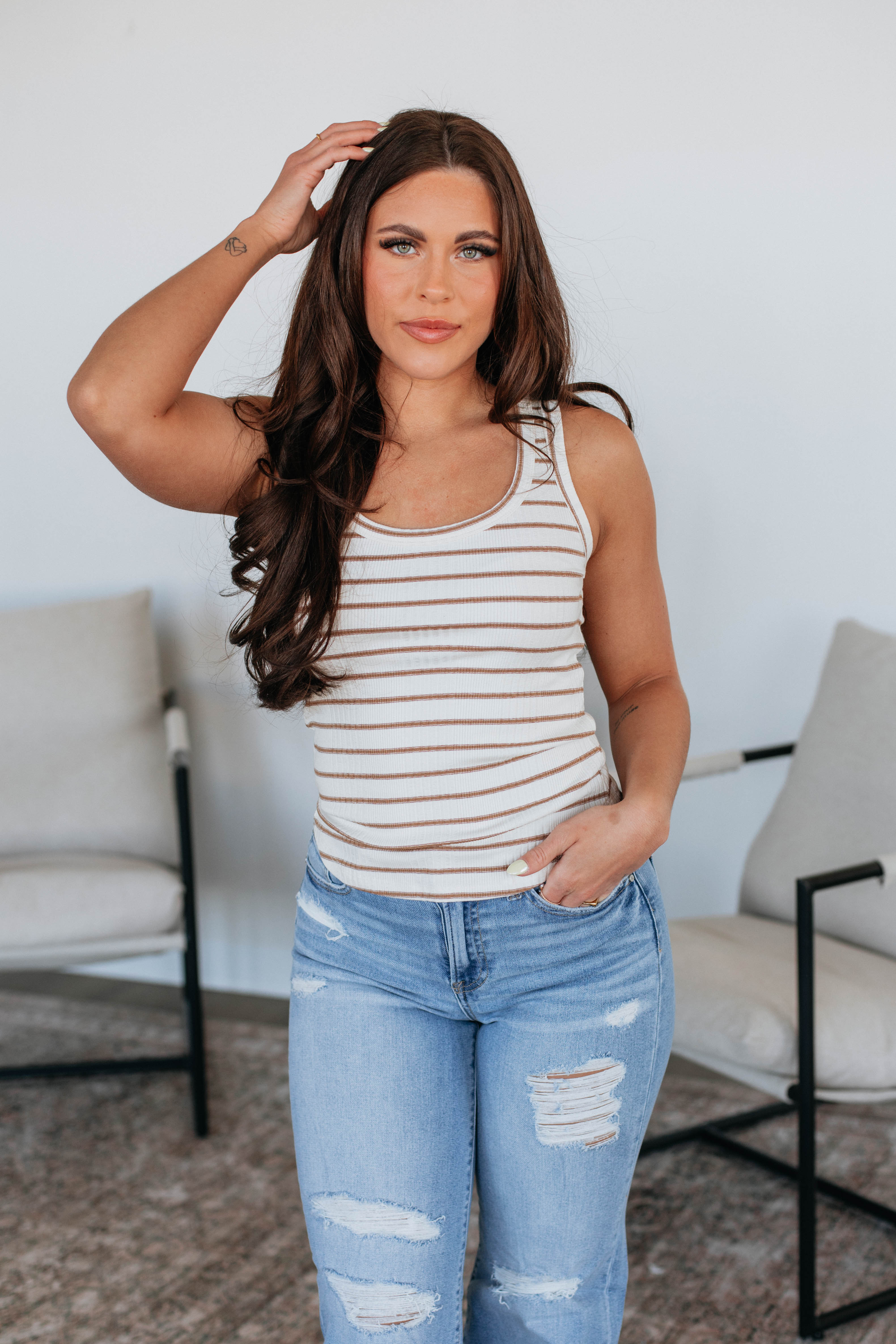 Ansley Striped Tank Top - Mocha Mix Color | Women's Casual Summer Wear for Beach & Outings
