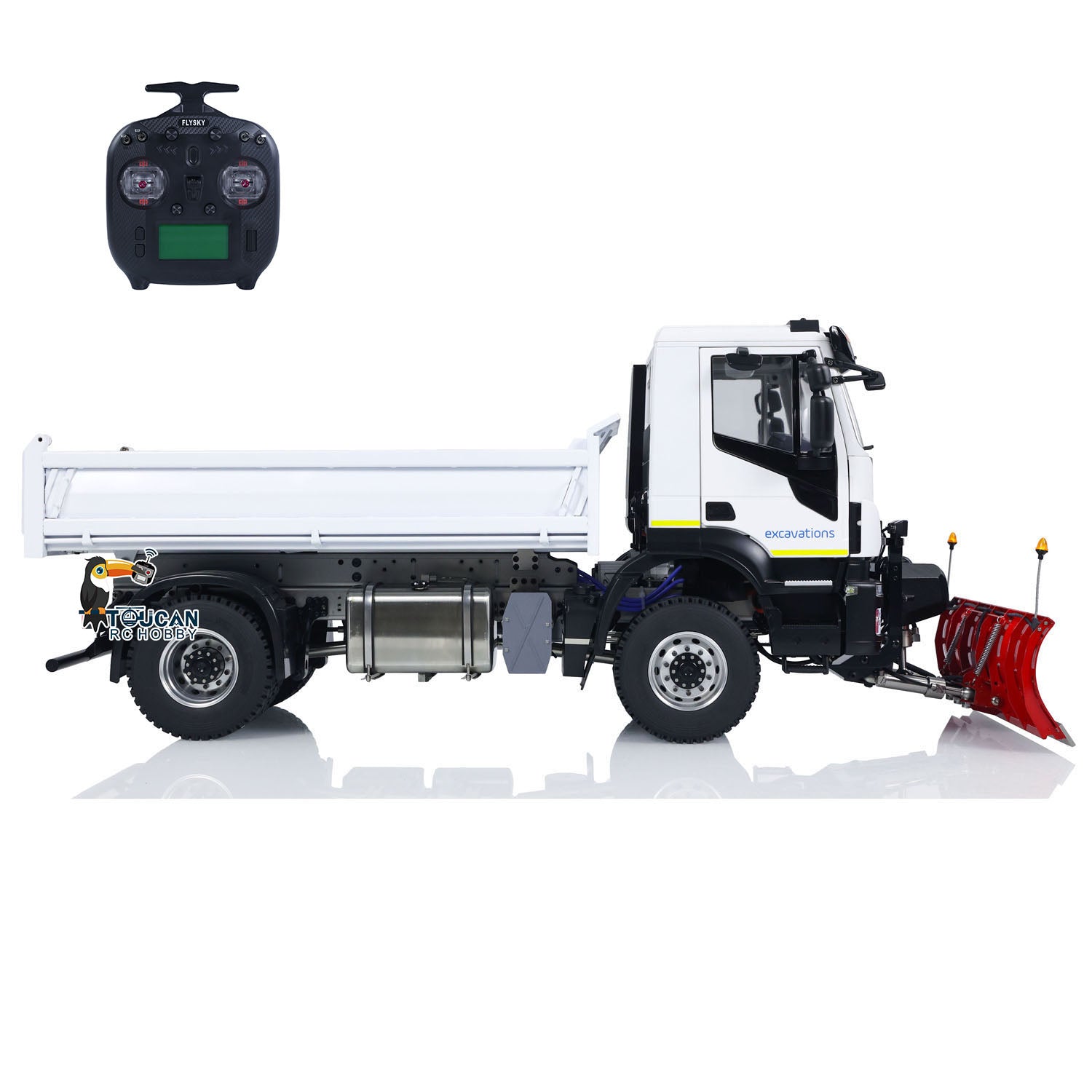 1/14 Scale 4x4 Metal RC Hydraulic Dumper Truck with Snow Blade - Remote Control Tipper Car with Realistic Sound, LED Lights, Pre-Assembled & Painted Body, ESC & Servo - Perfect for Construction Play, Snow Removal & Off-Road Adventure