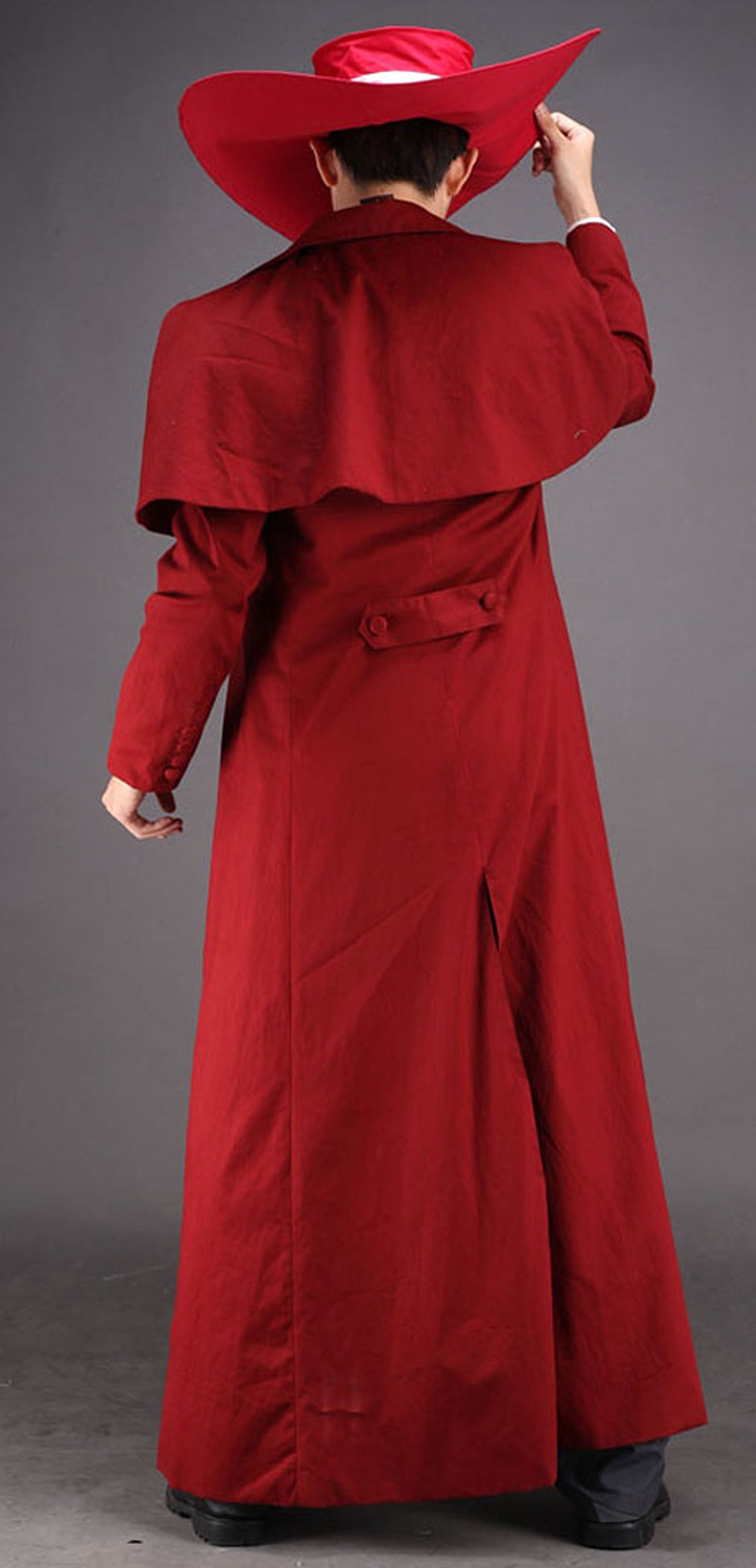 Stylish Red Long Coat Cosplay Costume with Big Hat - Full Set for Anime, Halloween, and Themed Parties | Perfect for Cosplay Enthusiasts & Costume Events