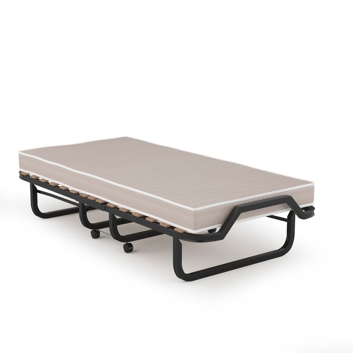 KOMFOTT Folding Guest Bed with 4 Inch Memory Foam Mattress - Portable Rollaway Bed with Sturdy Steel Frame & Wheels for Adults - Made in Italy - Perfect for Spare Rooms, Sleepovers & Small Apartments
