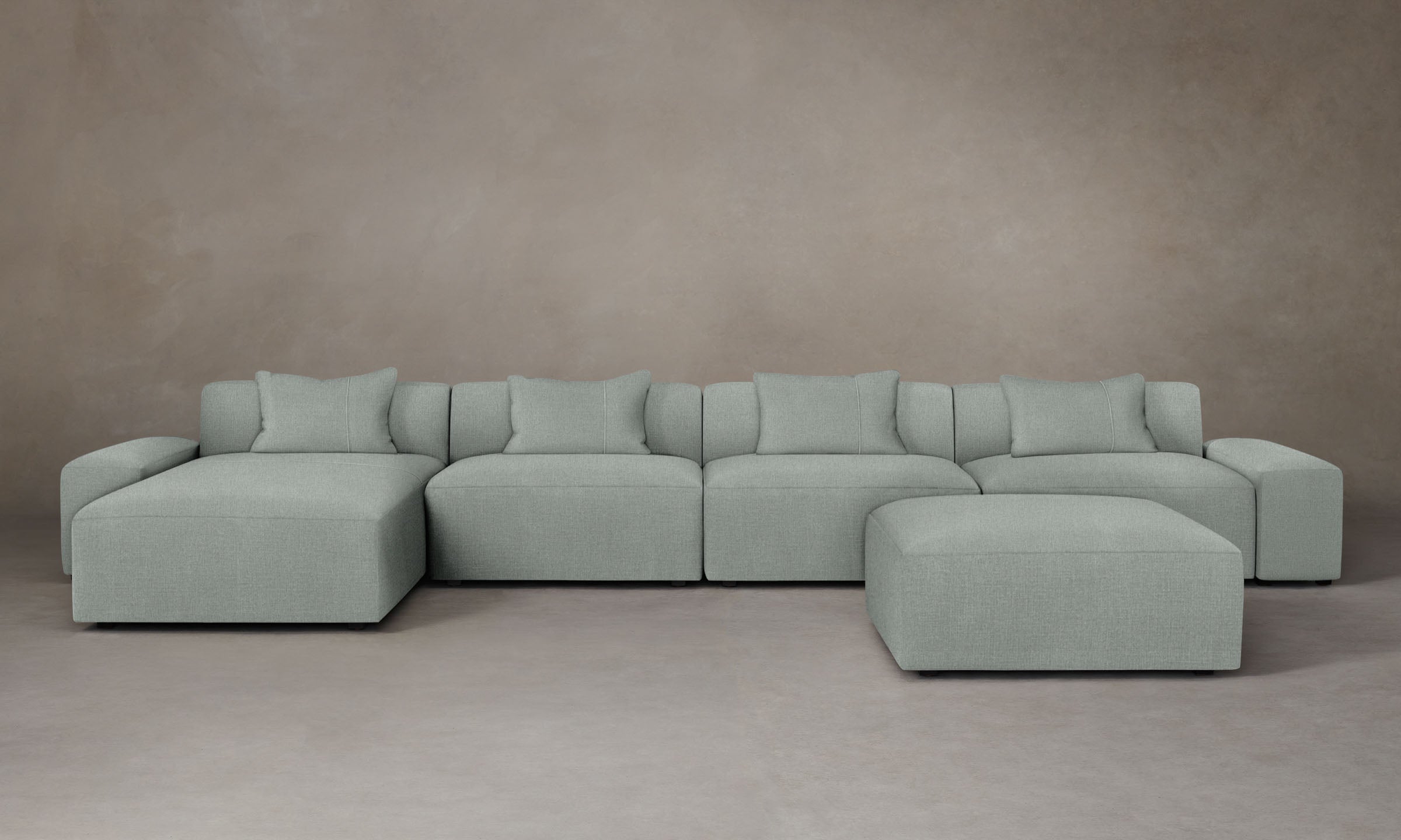 Breuer Modular Sectional Sofa - Performance Mélange Weave in Seaglass Color | Modern Living Room Furniture for Small Spaces & Apartments