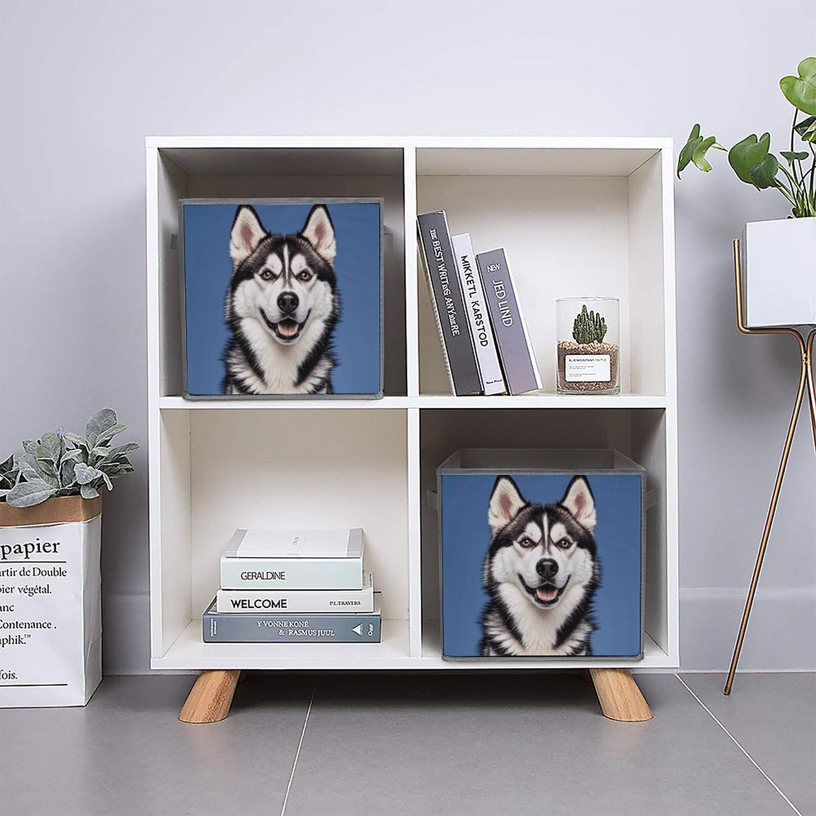 6PCS Collapsible Storage Bins with Handles - Husky Dog Pattern Foldable Organizing Boxes for Home, Closet, Shelves & Office | Space-Saving Multi-Purpose Storage Containers for Toys, Clothes & Household Items