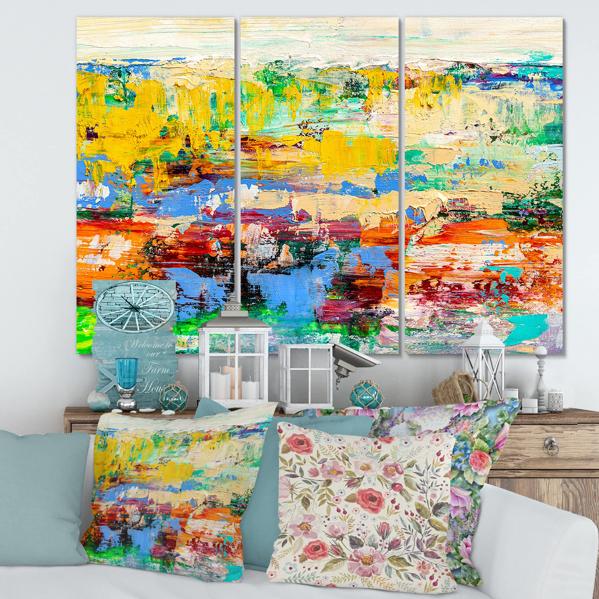 DesignQ Abstract Art Multicolored Bright Texture Canvas Wall Art - Modern Home Decor for Living Room, Bedroom & Office