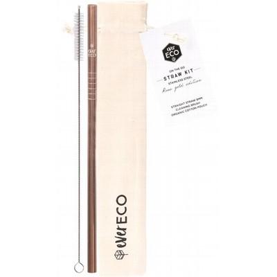Ever Eco Reusable Stainless Steel Straws - 6 Pack Rose Gold Straight Drinking Straws for Smoothies, Iced Coffee & Travel - Eco-Friendly Metal Straw Kit with Cleaning Brush & Case
