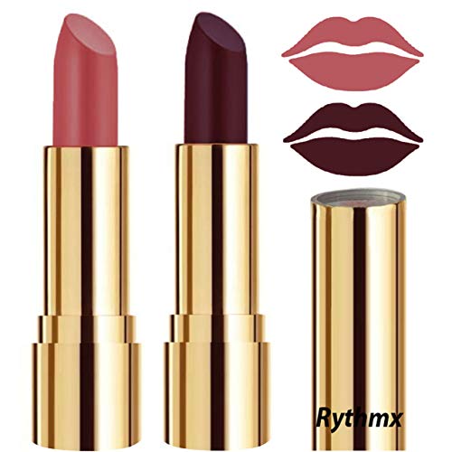 Rythmx Crème Matte Lipstick Set - Dark Nude & Dark Wine (8g) | Long-Lasting Matte Finish | Perfect for Date Night & Special Occasions