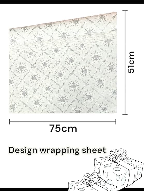 AMANVANI Premium White & Silver Gift Wrapping Paper Sheets - 10-Pack Elegant Holiday Wrapping Roll for Christmas, Birthday, Wedding Presents & Party Decorations