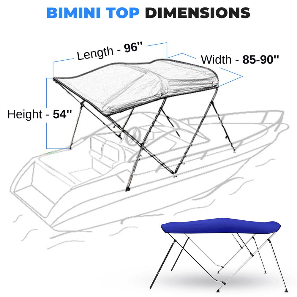 4 Bow Bimini Top for Boat - UV Protection Waterproof Canopy Cover for Pontoon, Fishing, and Deck Boats - Perfect for Shade and Sun Protection on Water