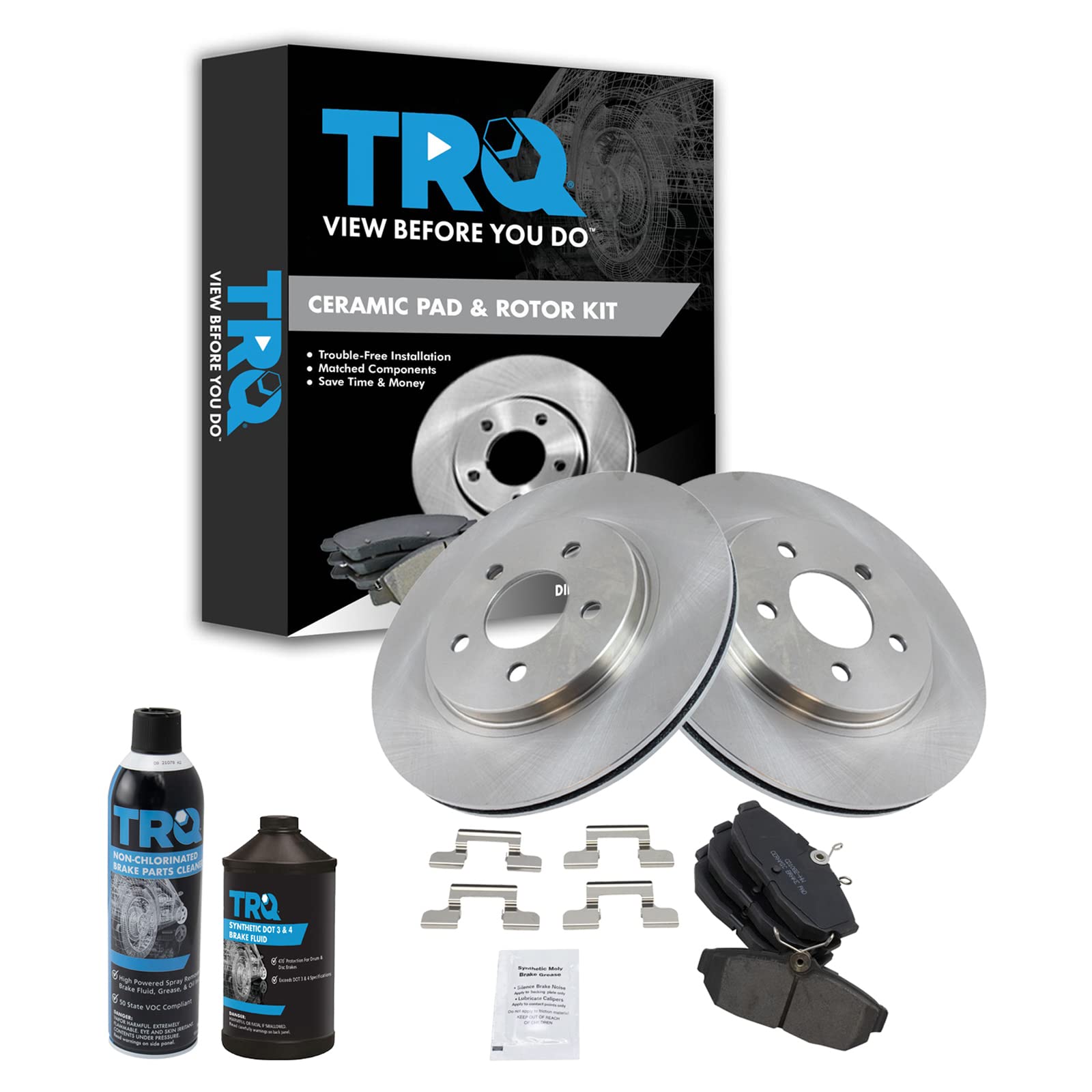 TRQ Rear Brake Pad and Rotor Kit with Ceramic Brake Pads - Compatible with 2005-2014 Ford Mustang | High-Performance Braking System for Smooth Stops | Ideal for Daily Commuting, Highway Driving, and Performance Upgrades