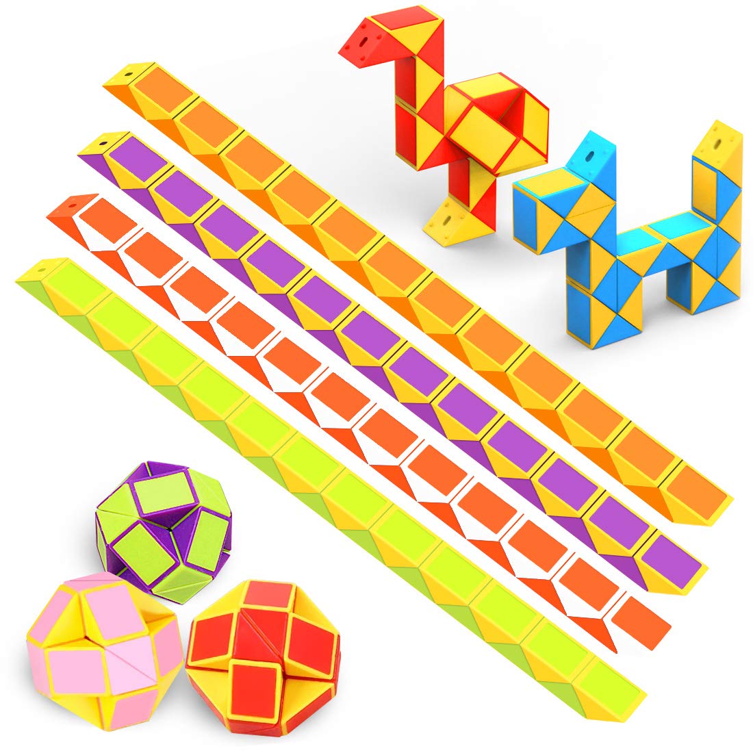 WEARXI 12 Pack Magic Snake Cube Puzzle Toys - 24 Block Twist Puzzle for Kids, Easter Gifts, Party Favors, Classroom Prizes & Rewards - Fun Brain Teaser for Birthday Parties, School Activities & Travel Games