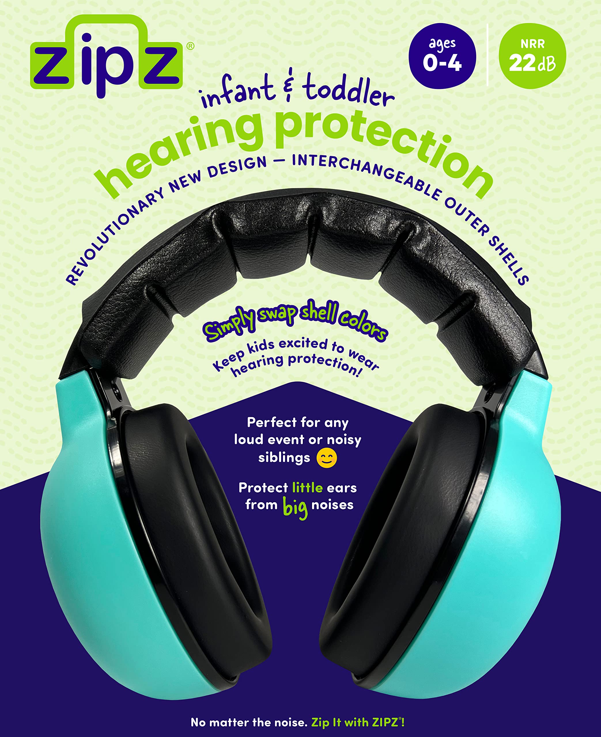 ZIPZ Baby & Toddler Earmuffs - Noise Cancelling Headphones with Magnetic Interchangeable Shells (0-4 Years) - Hearing Protection for Airplanes, Concerts & Fireworks