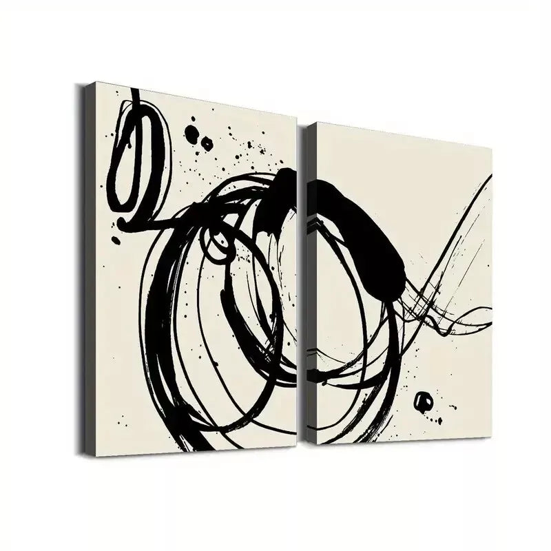 2 Piece Abstract Black Ink Art Framed Wall Decor - 50x75cm High Quality Canvas Print | 100% Australian Made | Ready to Hang | Perfect for Living Room, Bedroom & Office Decor