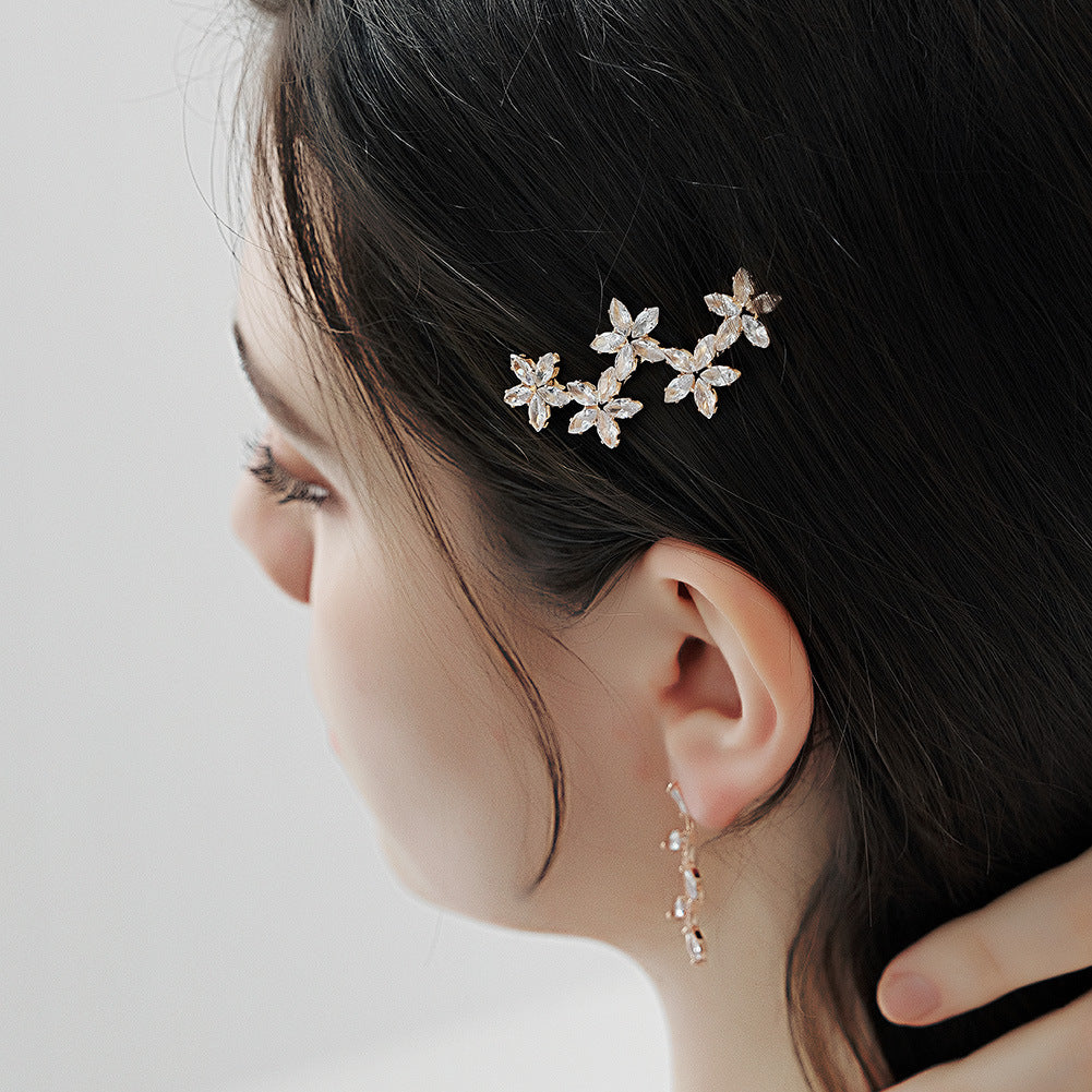 3PCS Cubic Zirconia Flower Hair Clips for Bridal Wedding - Elegant Side Comb Hair Accessories for Women - Perfect for Bridal Shower, Prom, and Formal Occasions