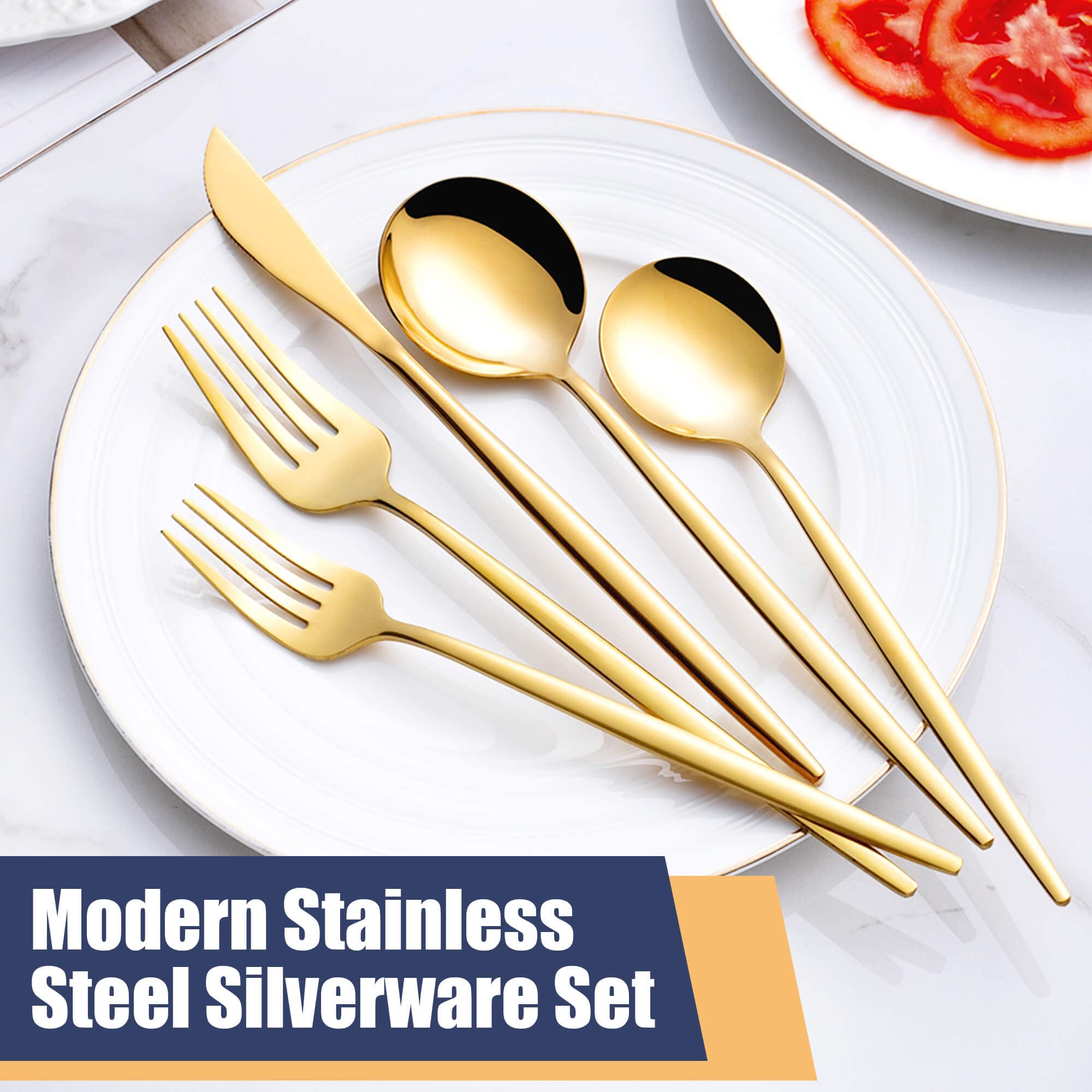 20-Piece Gold Silverware Set - Stainless Steel Flatware Cutlery Set for 4 People (Forks, Spoons, Knives) - Elegant Kitchen & Tableware for Home & Restaurant Use - Dishwasher Safe - Perfect for Dinner Parties, Weddings & Daily Dining
