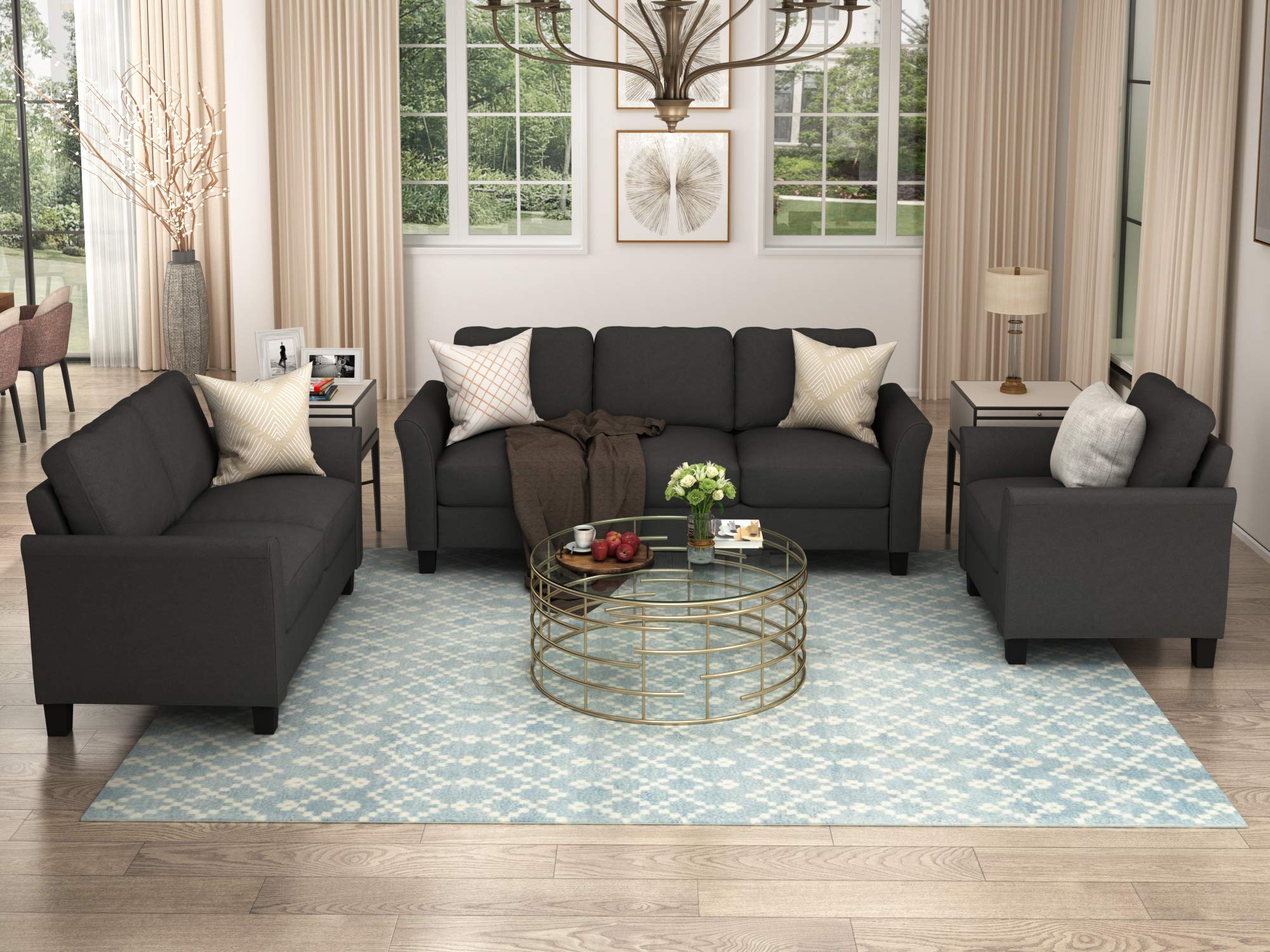 Merax 3-Piece Sofa Set - Modern Living Room Furniture with Armchair, Loveseat & Couch - Perfect for Small Spaces, Apartments and Cozy Home Decor