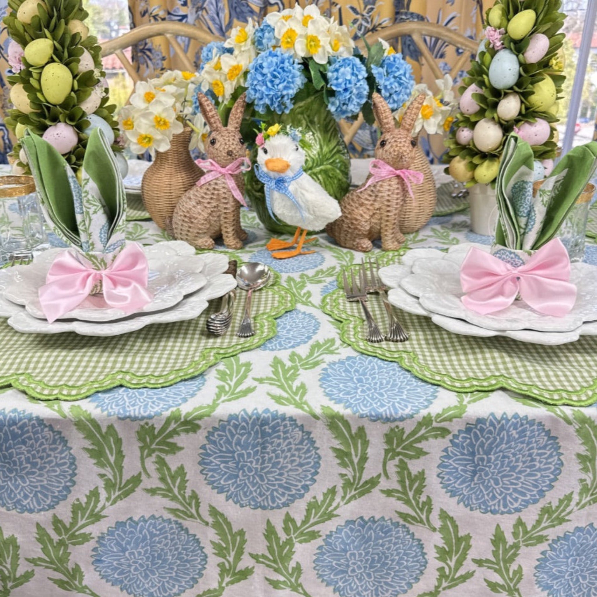 Elegant Blue and Green Floral Vine Tablecloth - Waterproof Washable Rectangular Table Cover for Dining, Kitchen, Party & Outdoor Picnic Use