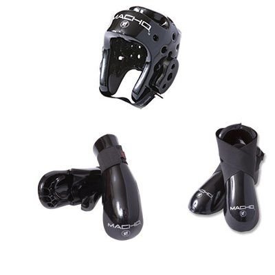 Macho Dyna 5-Piece Kids Martial Arts Sparring Gear Set - Black - Large Size for Taekwondo, Karate & MMA Training - Perfect for Tournaments & Practice Sessions