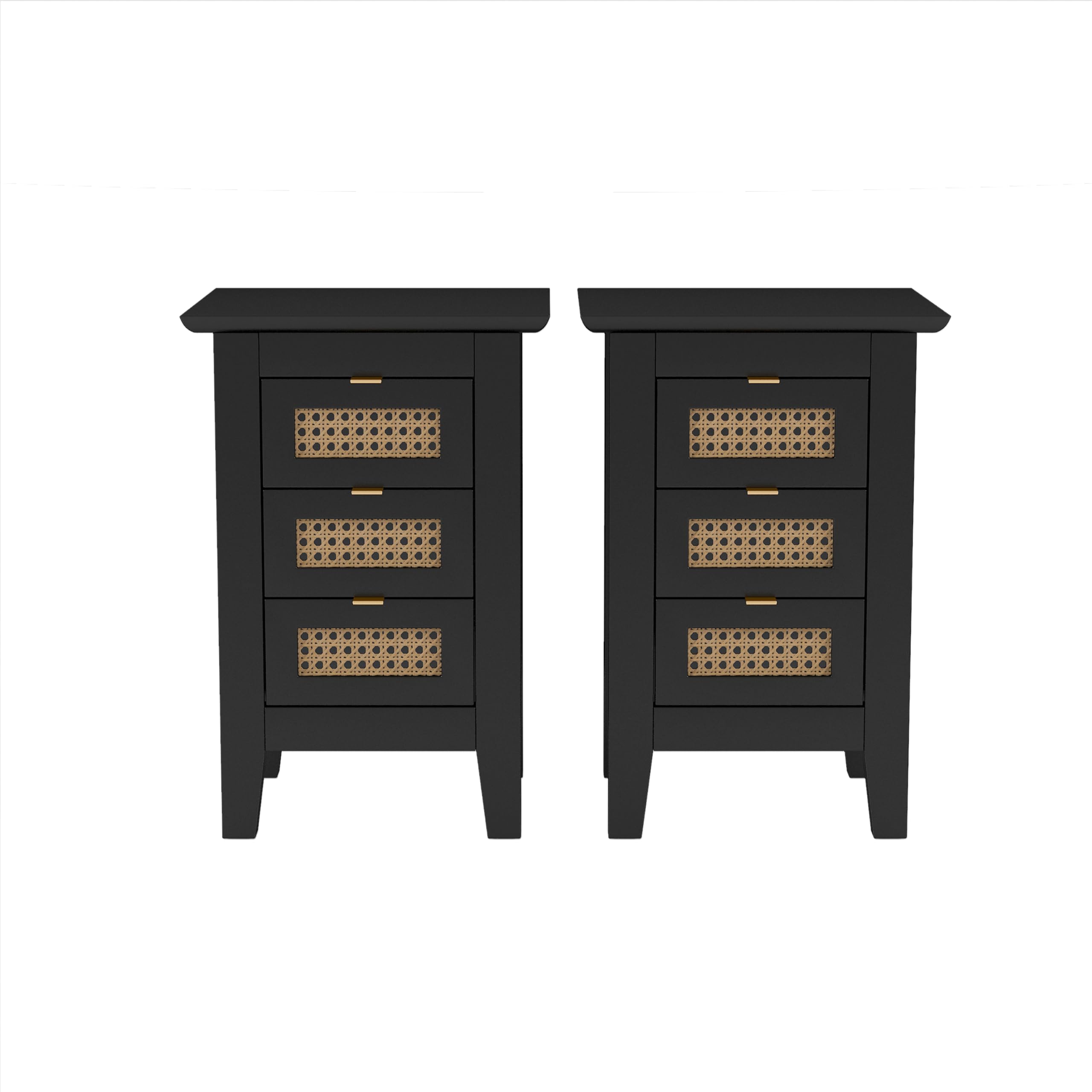 Merax Full Size Bohemian Platform Bed Frame with Wooden Headboard & 2 Rattan Nightstands - 3-Piece Bedroom Set with Storage Drawers (Black) - Perfect for Modern Boho Bedrooms, Guest Rooms & Small Spaces