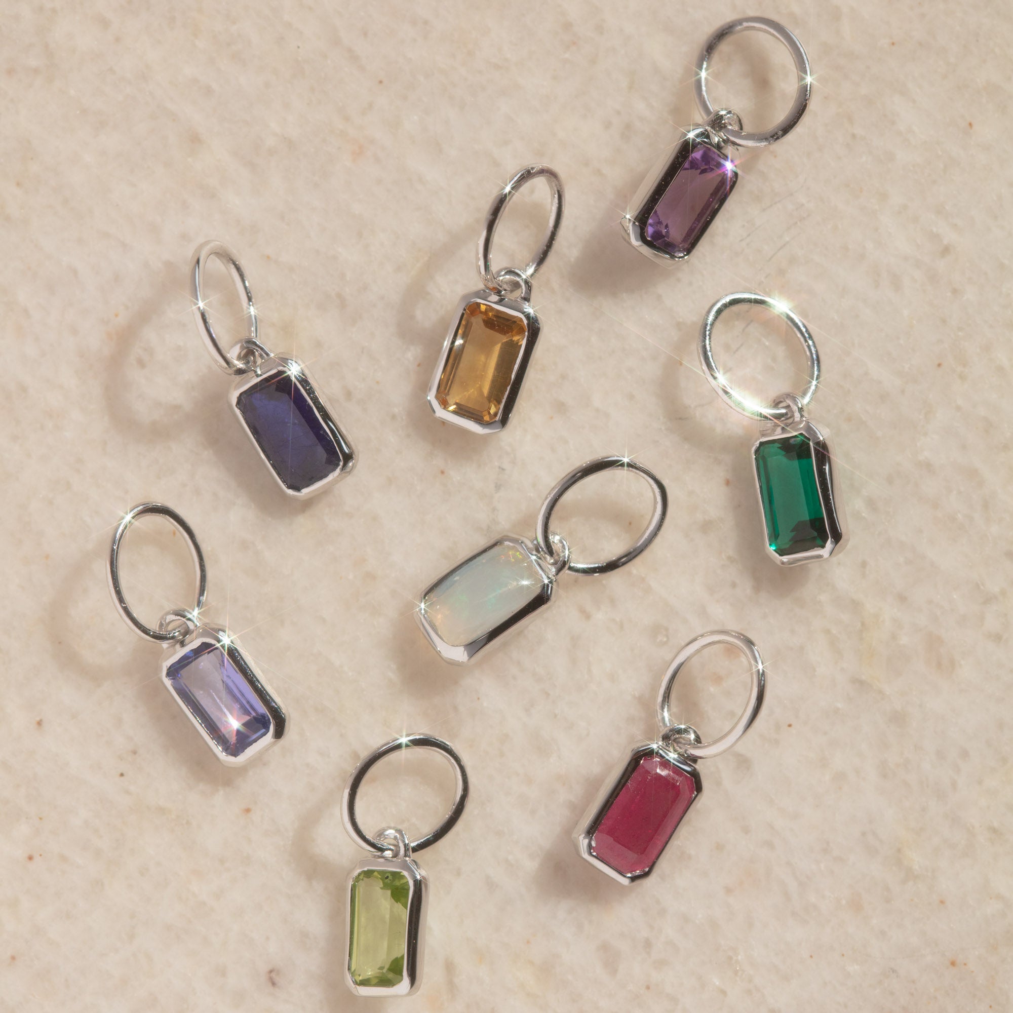 Solid Gold Birthstone Baguette Charm in White Gold | Personalized Jewelry Gift for Women | Perfect for Anniversaries, Birthdays & Special Occasions