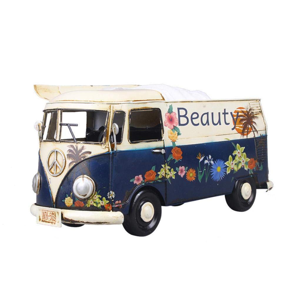 Vintage Flower Bus Model Figurine - Retro Car Tissue Box Holder for Home Decor | Handcrafted Living Room Centerpiece, Bedroom Accent, Gift Idea | Multicolor Resin Statue for Housewarming & Wedding Decor
