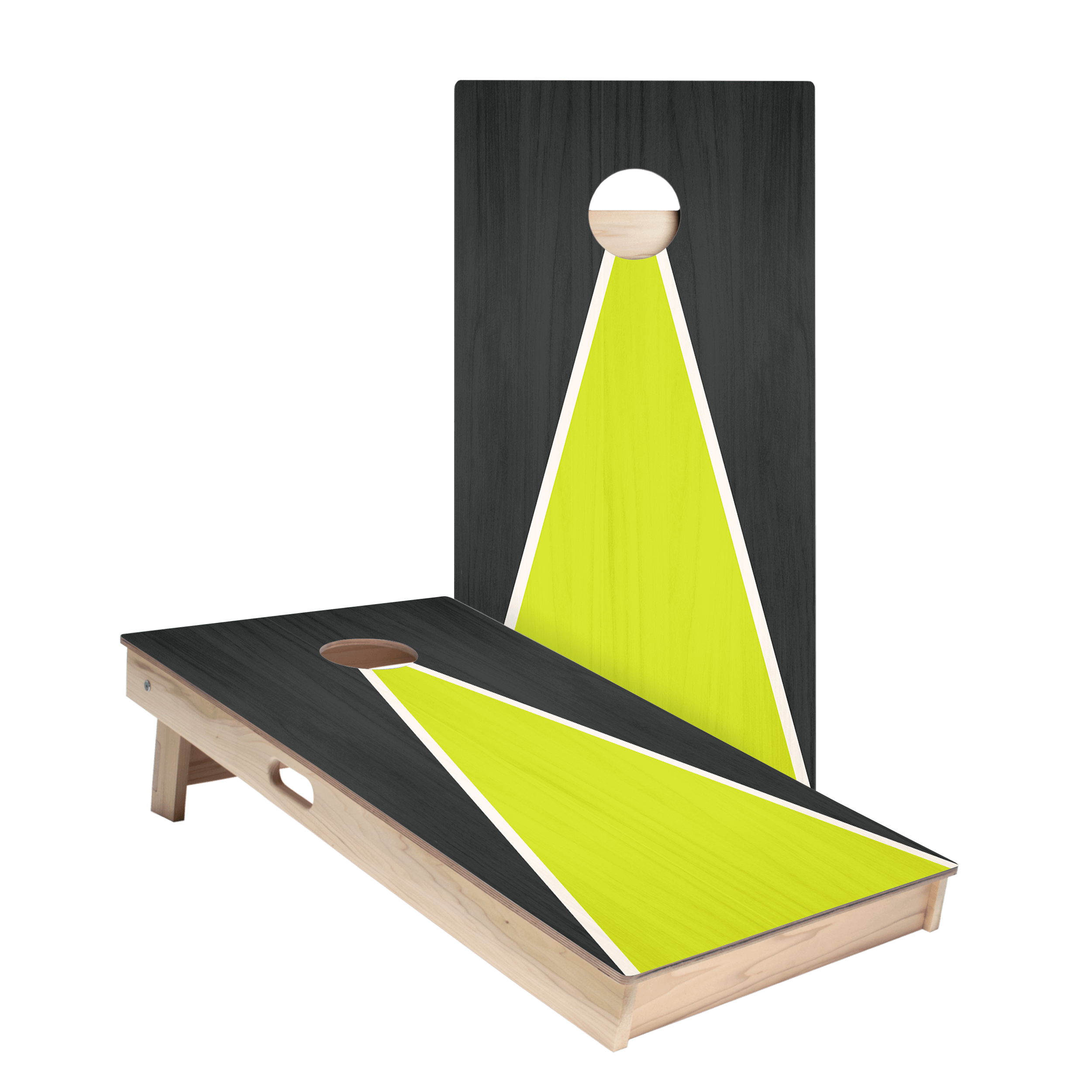 Premium Classic Triangle Black & Neon Green Star Cornhole Boards Set - Outdoor Lawn Games for Backyard, Tailgating, and Parties