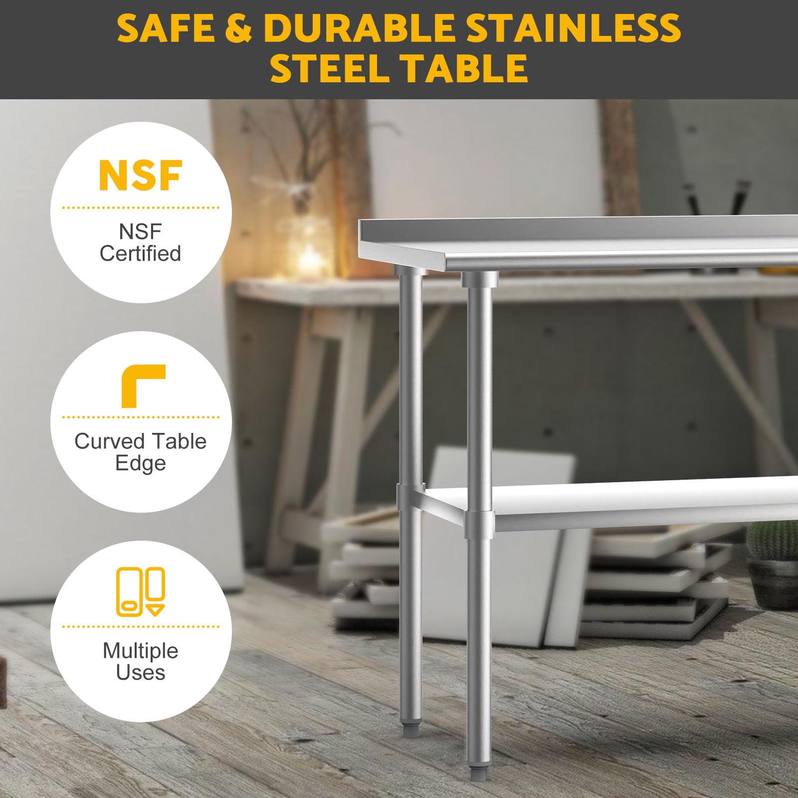 BELANITAS 48x24 Inch NSF Stainless Steel Commercial Prep Table with Backsplash - Heavy Duty Metal Work Table for Kitchen, Butcher Block, Restaurant & Food Prep - Ideal for Commercial Kitchens, Delis, Bakeries & Catering Services