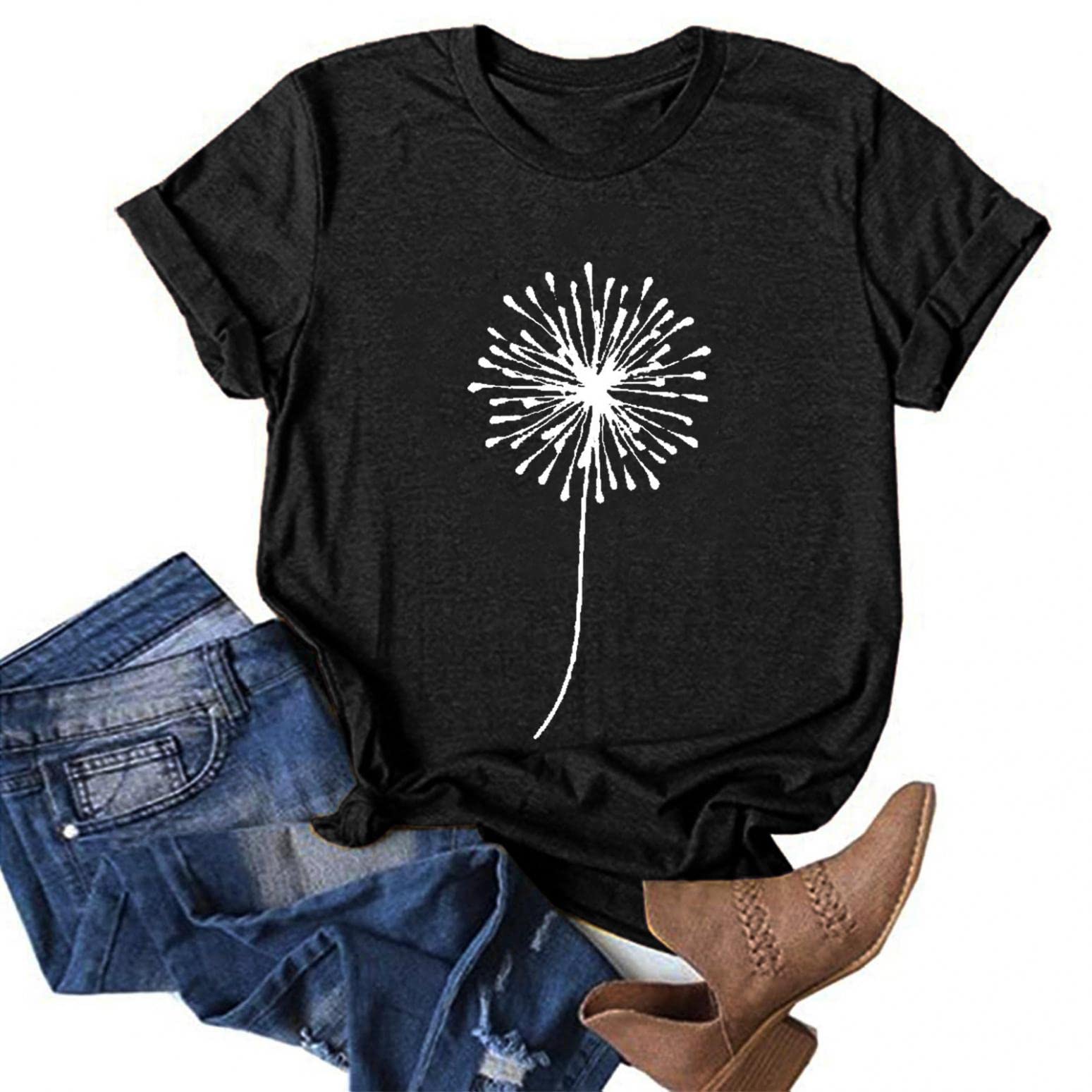 FABIURT Women's Cute Graphic T-Shirts - Loose Fit Casual Short Sleeve O-Neck Blouse Tops for Everyday Wear | Funny Printed Tees for Summer, Outings & Relaxing