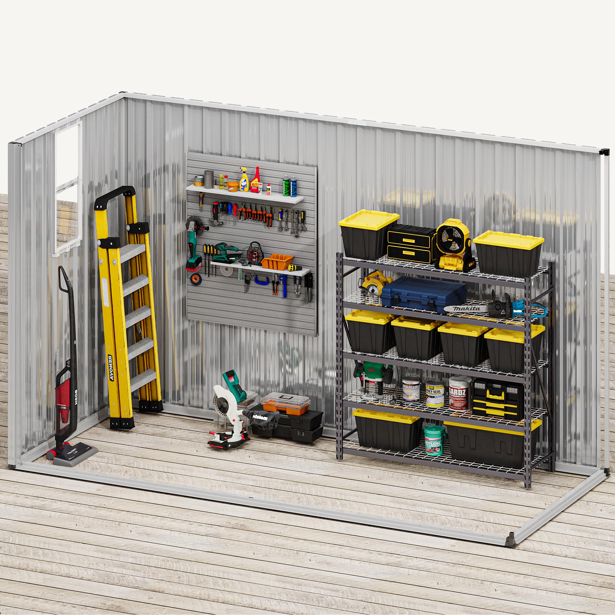 DWVO 9.1x4.2ft Large Outdoor Storage Shed with Window & Lockable Doors - Heavy-Duty Steel Garden Shed with Sloped Roof for Patio, Garage, Backyard, Lawn & Yard Organization (Dark Gray) - Perfect for Storing Tools, Equipment & Seasonal Items