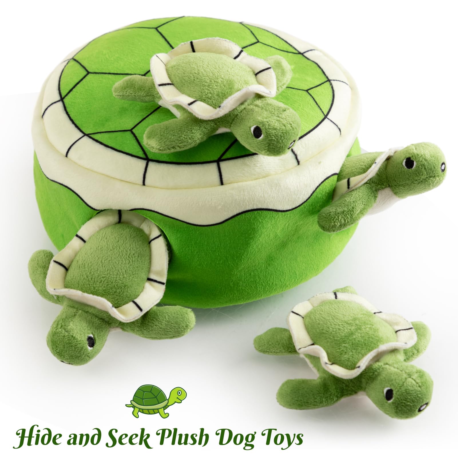 Hollypet Squeaky Dog Toy - Interactive Plush Hide & Seek Chew Toy for Small & Medium Dogs | Puppy Teeth Cleaning Toy | Non-Aggressive Chewers | Turtle Design | Perfect for Indoor Play & Training
