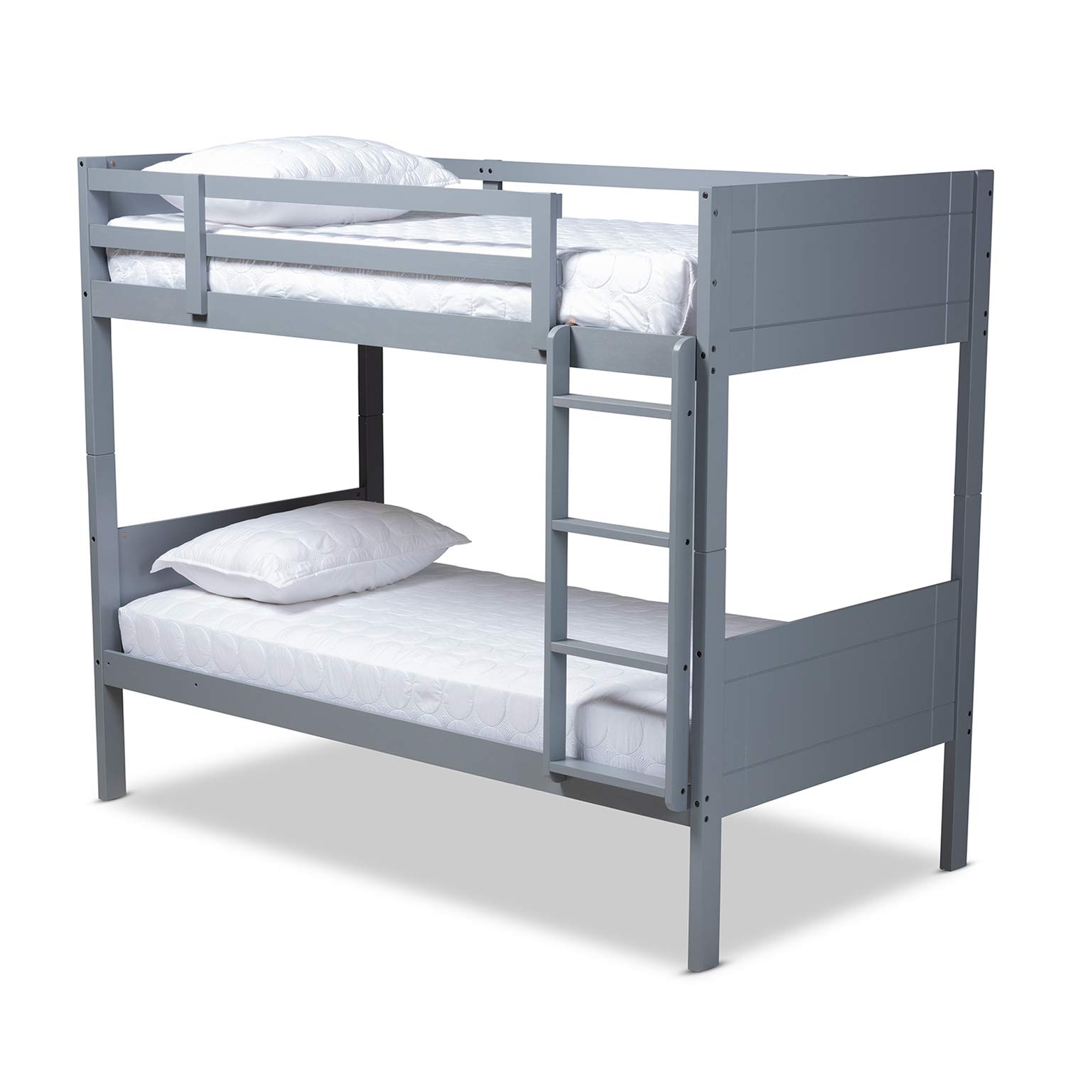 Baxton Studio Elsie Modern Twin Bunk Bed - Grey Wood Finish, Space-Saving Kids Bedroom Furniture for Small Rooms & Shared Spaces