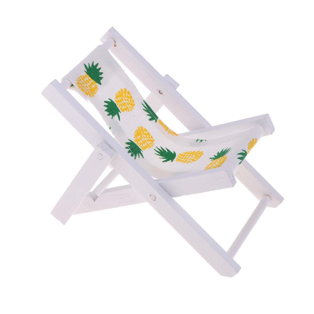 1:6 Scale Miniature Wooden Lounge Chair - Foldable Dollhouse Beach Chaise Longue for Dolls, Pineapple Design - Perfect for Dollhouse Furniture, DIY Projects & Beach Scene Decoration