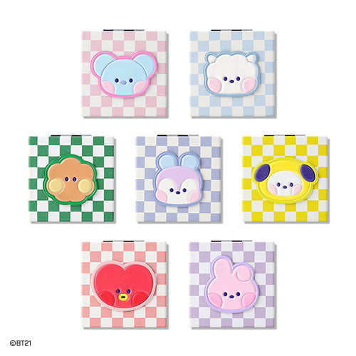 BT21 Double Sided Pocket Mirror with RJ Design - Compact & Stylish Makeup Mirror for Handbags, Travel, and Everyday Use