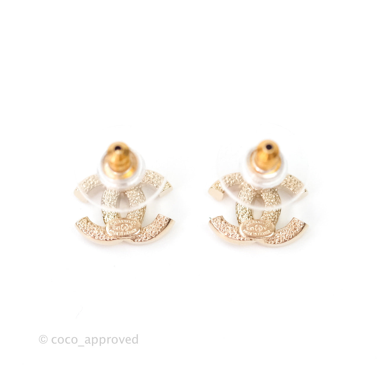 Chanel CC Logo Earrings - Gold Tone Crystal Stud Earrings for Women | Elegant Fashion Jewelry Gift for Party, Wedding & Daily Wear