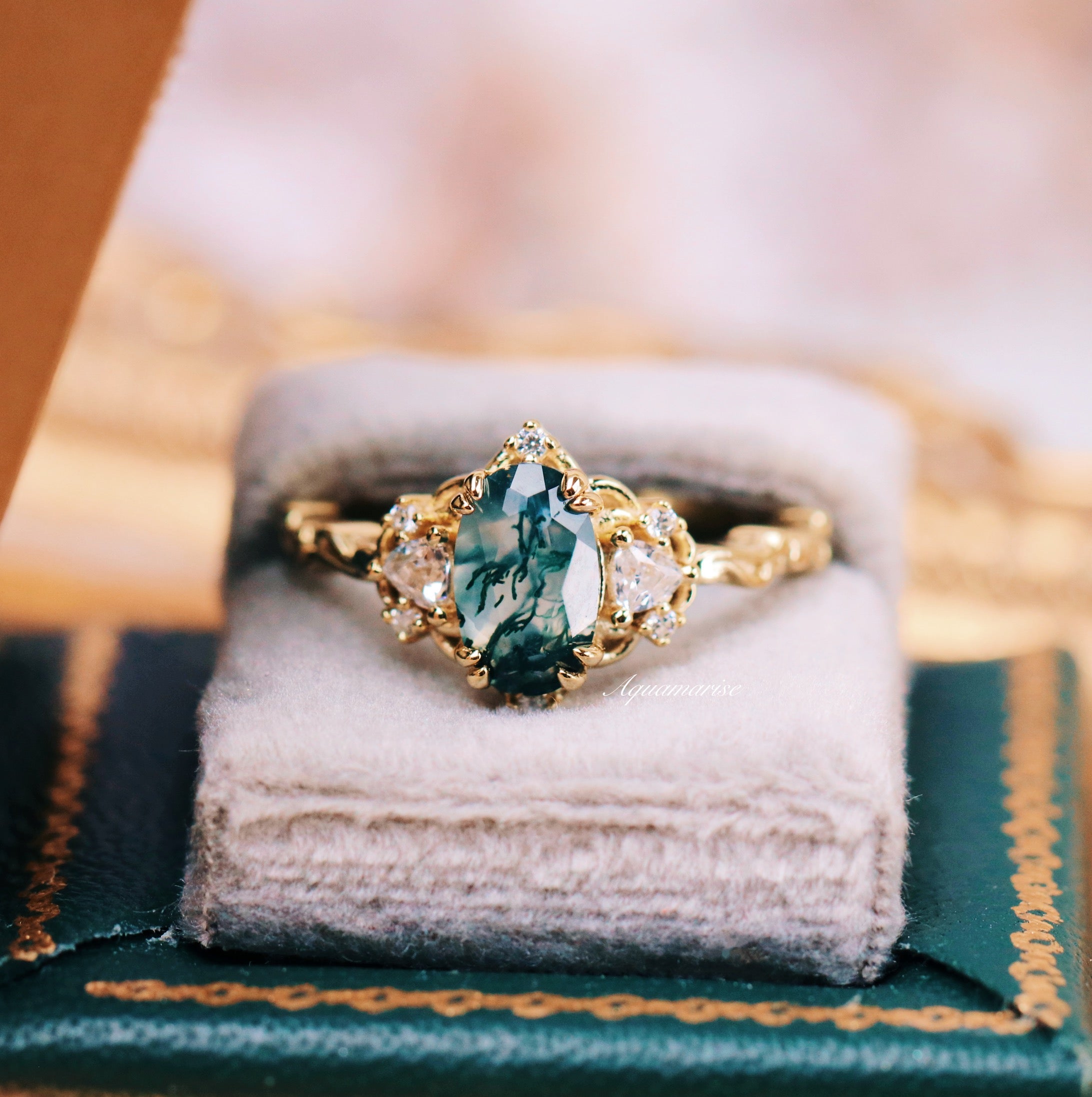 Esme Green Moss Agate Fairy Ring - 14K Yellow Gold Vermeil Jewelry for Women | Perfect for Weddings, Parties & Everyday Wear