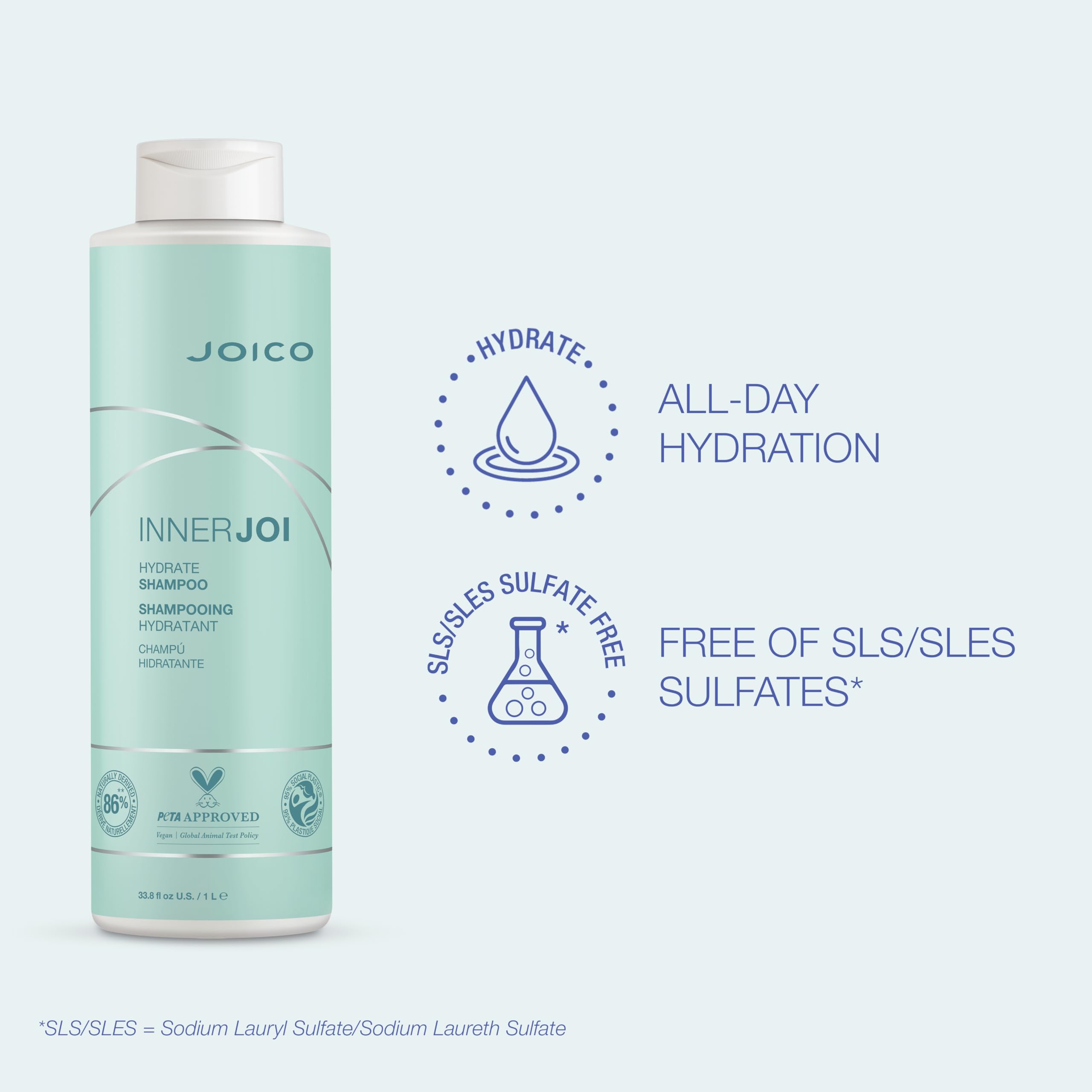 Joico InnerJoi Hydrate Shampoo & Conditioner Set for Dry Hair & Scalp - Sulfate Free, Paraben Free, Vegan Formula with Natural Ingredients | Deep Moisturizing Hair Care for Damaged Hair - Perfect for Daily Use at Home or Salon