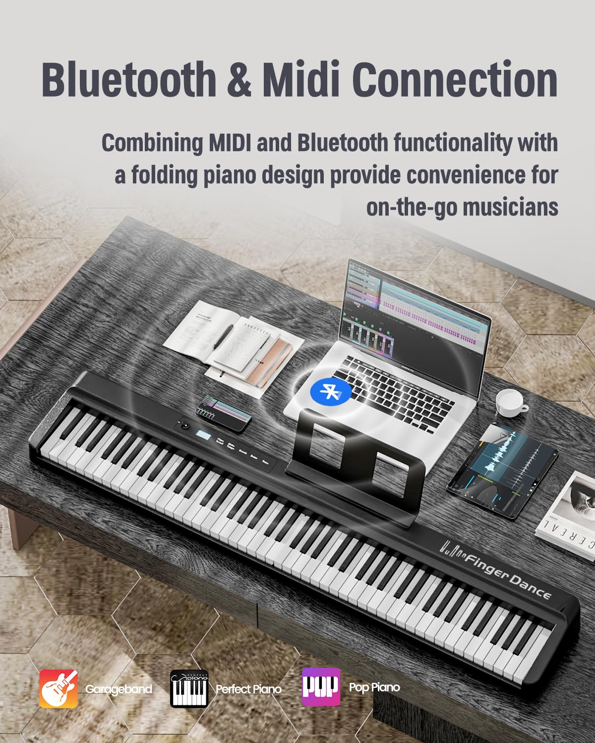 88-Key Portable Folding Digital Piano with Bluetooth MIDI - Professional Touch Sensitive Keyboard with Stand & Upgrade Chip - Perfect for Beginners, Home Practice & Travel Performances