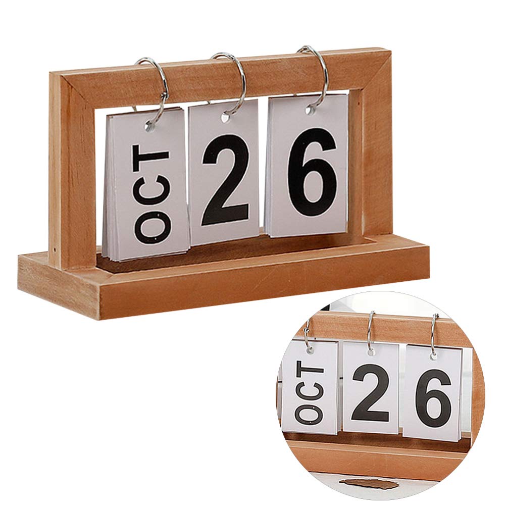 EXCEART Wooden Desktop Calendar - Manual Date Display Office Desk Decor, Creative Wood Calendar Ornament for 2021 | Perfect for Home Office, Work Desk & Gift Giving