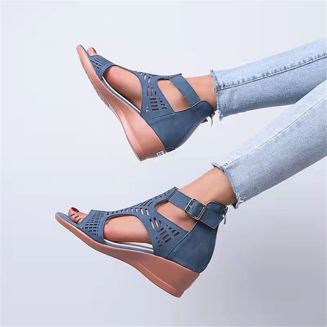 Women's Summer Wedge Sandals - Casual Retro Round Toe Openwork Sandals with Soft Breathable Design - Perfect for Beach, Vacation & Everyday Wear (Available in Large Sizes)