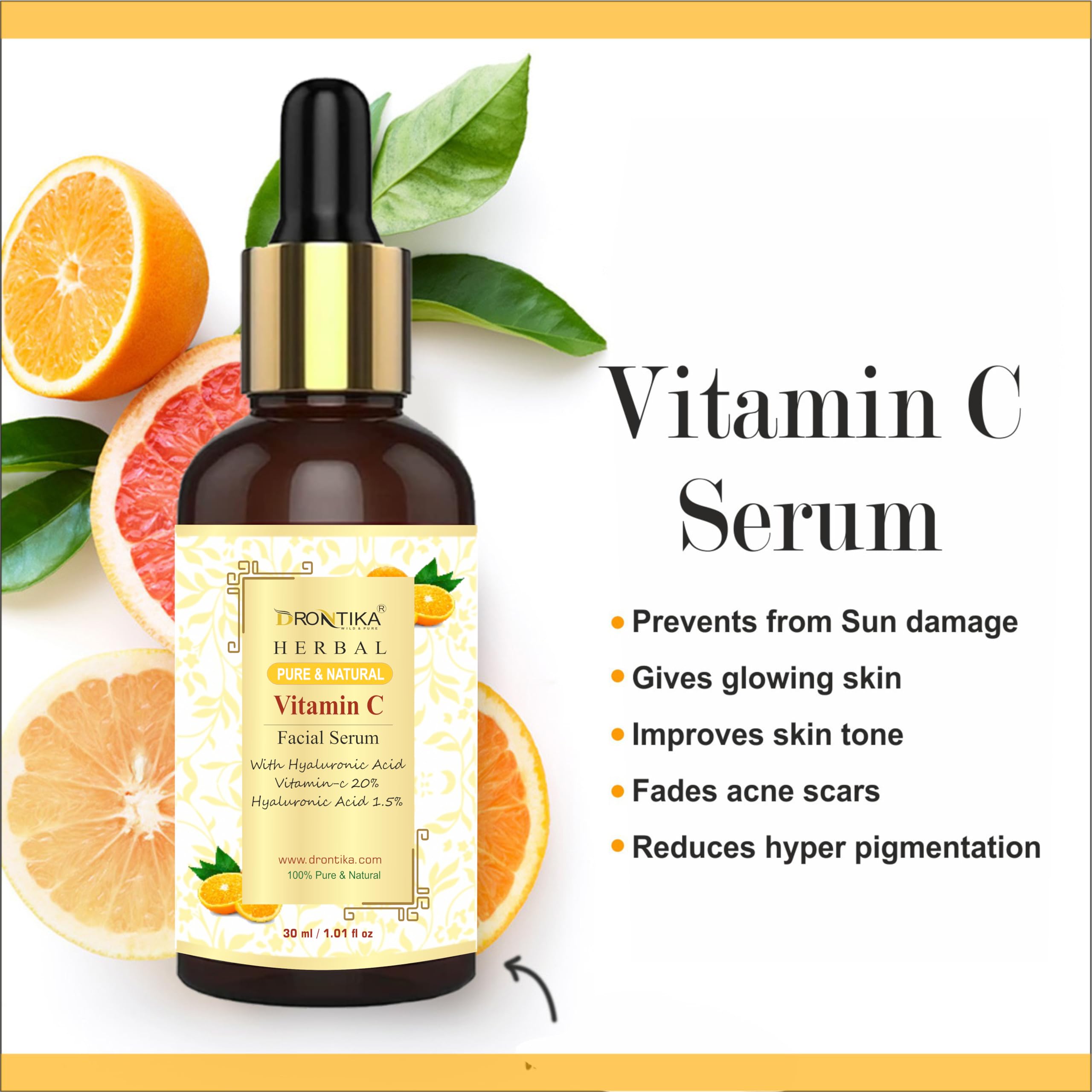 Drontika Vitamin C Face Serum for Nourished & Bright Skin | Kumkumadi Tailam Face Oil with Turmeric, Sandalwood & Saffron | Ayurvedic Glow Serum for Radiant Skin | Perfect for Daily Skincare & Nighttime Routine