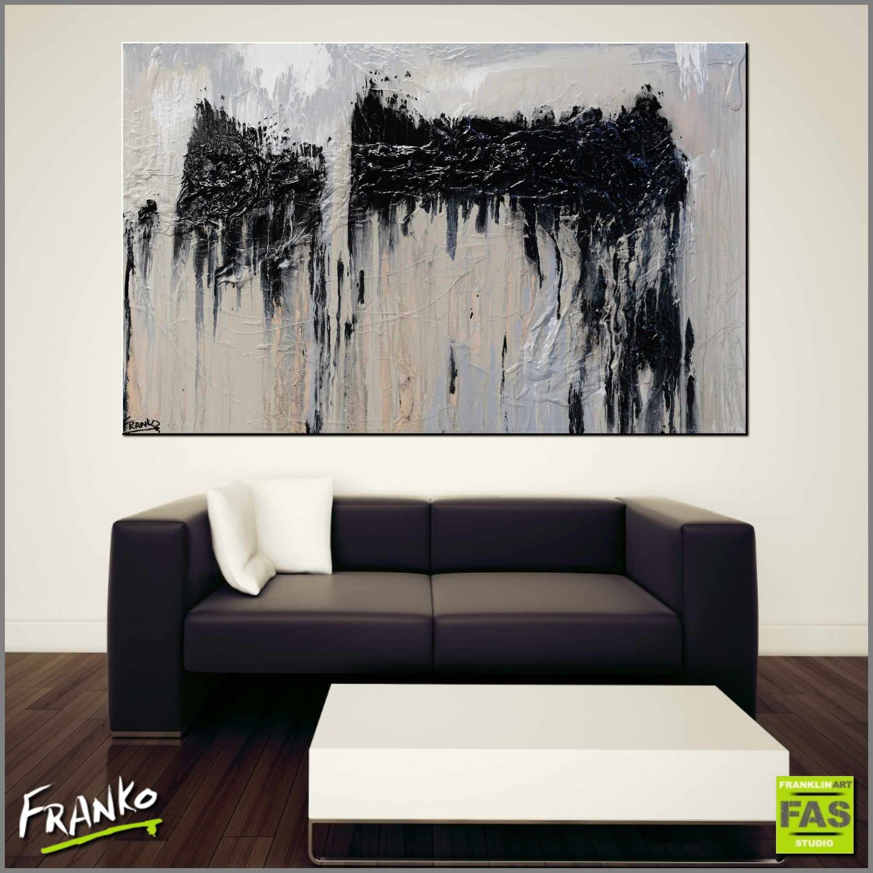 160cm x 100cm Cream Grey Black Textured Abstract Canvas Painting - Modern Wall Art for Living Room, Bedroom & Office Decor
