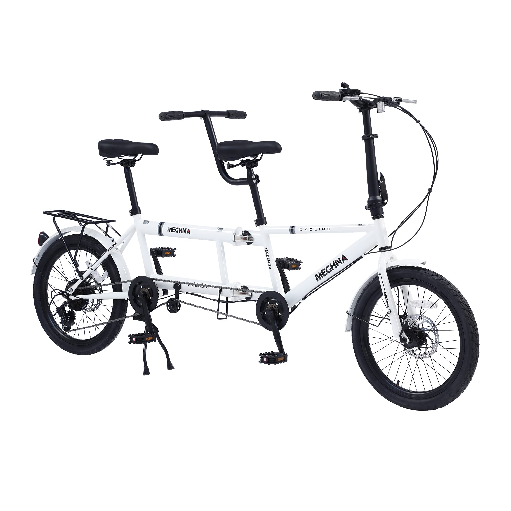 Adult Tandem Bike for Couples - 7-Speed Folding Tandem Bicycle with Adjustable Seats & Steel Frame - 2/3 Person City & Beach Cruiser for Family Travel, Outdoor Adventures & Romantic Rides