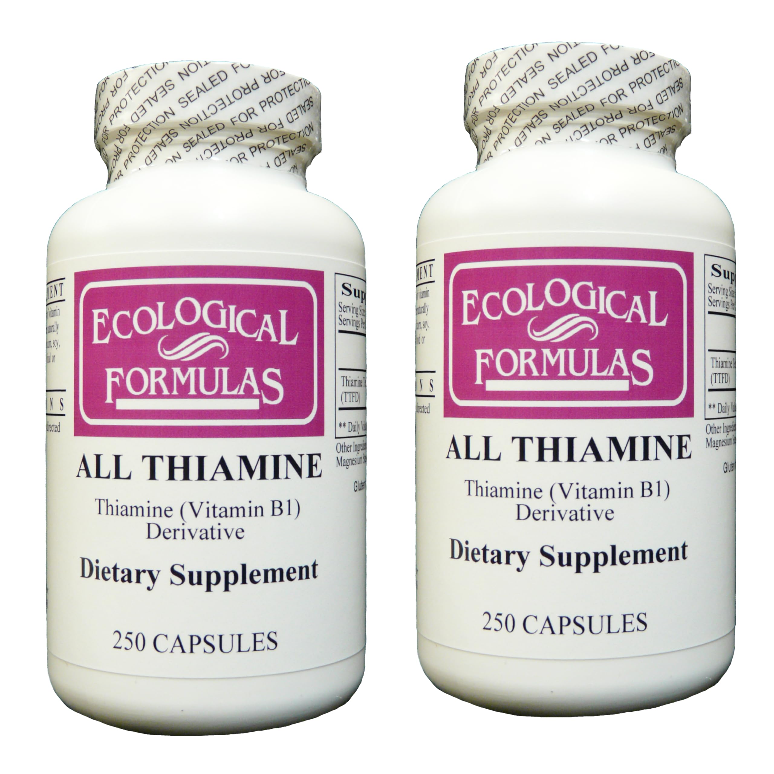 Ecological Formulas All Thiamine Vitamin B1 50mg - 500 Capsules (2 x 250) for Energy Support & Nervous System Health | Vegan & Non-GMO Supplement for Adults
