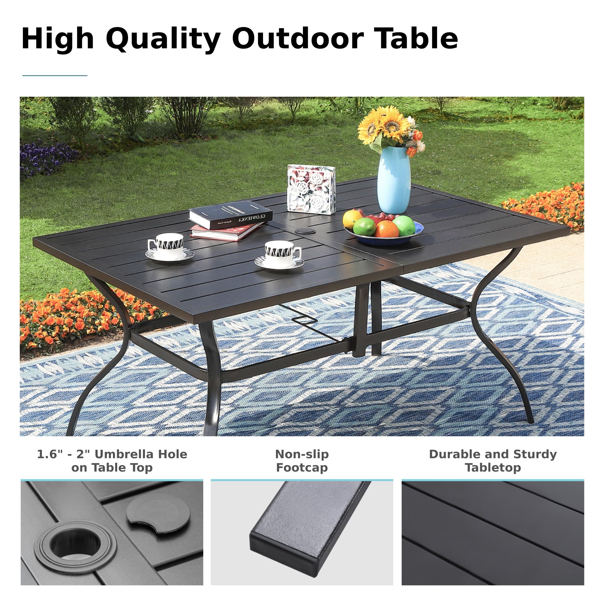 MFSTUDIO 8-Piece Outdoor Patio Dining Set with 4 Stackable Chairs, 2 Swivel Chairs, Steel Frame Table & 13ft Navy Blue Umbrella (Base Not Included) - Perfect for Backyard BBQs, Poolside Gatherings & Garden Parties