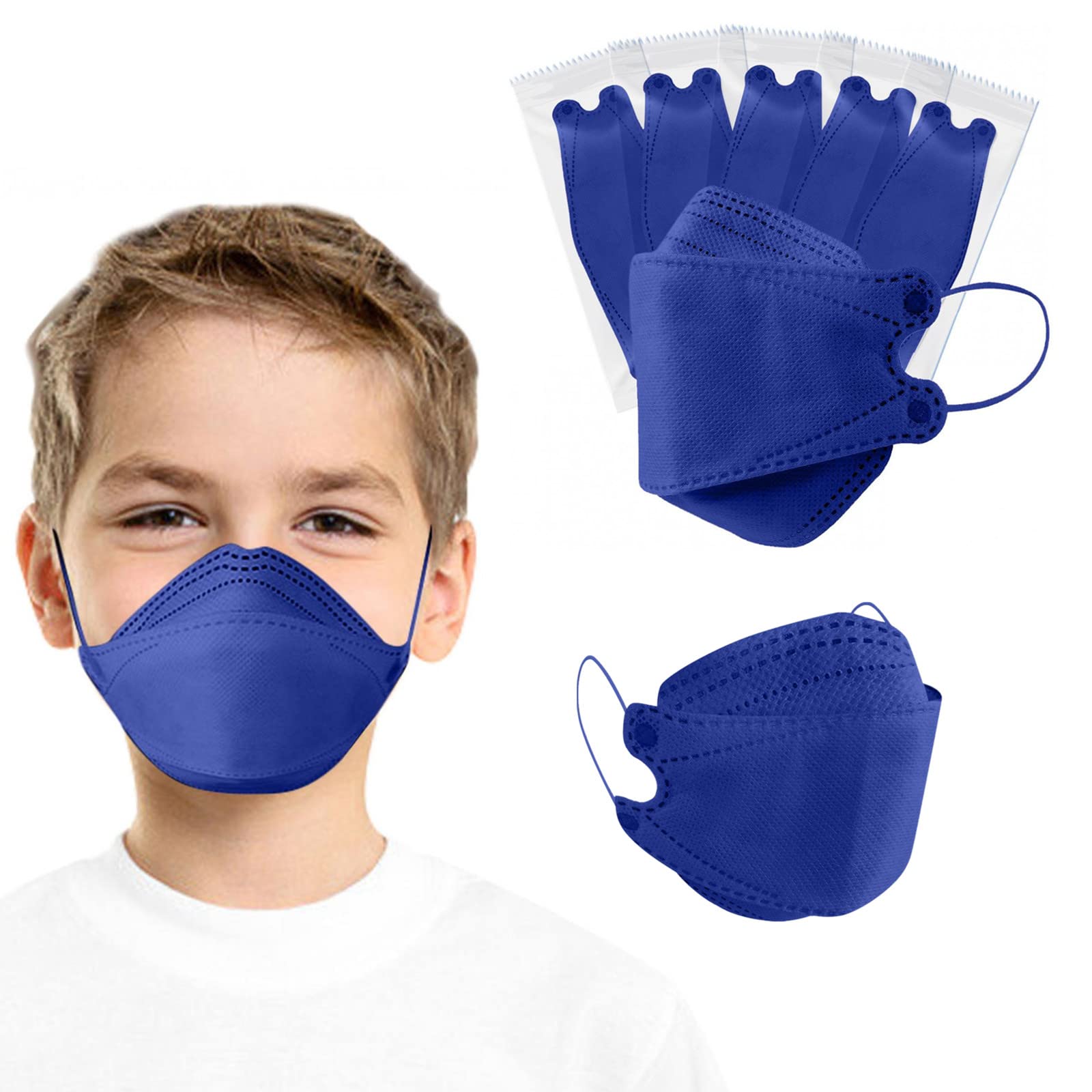 10 Pack Kids Face Masks - 4-Ply Breathable Dust Protection with Adjustable Nose Wire | Korea Safety Certified | Blue | Ideal for School, Travel & Outdoor Activities