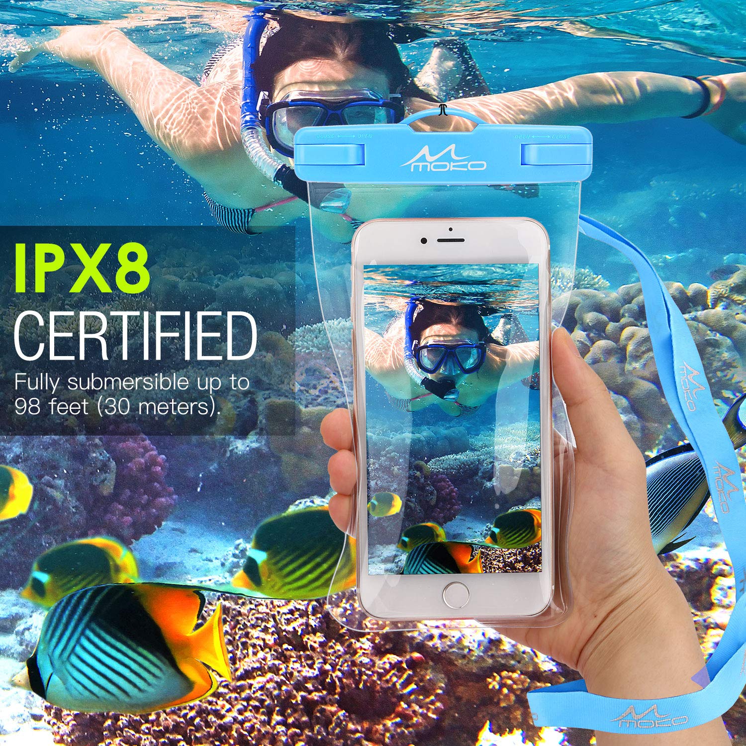 MoKo 2-Pack Waterproof Phone Pouch - Universal Underwater Dry Bag Case with Lanyard for iPhone 16/14/13/12/11 Pro Max/X/Xr/Xs Max/SE 3 & Samsung S21/S10/S9/Note 10/9/8 - Perfect for Swimming, Beach, Kayaking and Outdoor Activities
