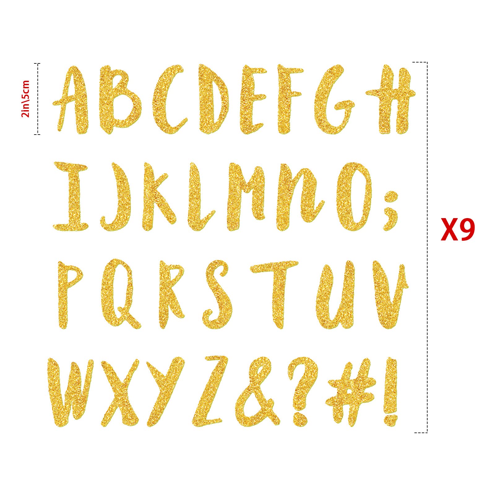 279 Pieces 1.5 Inch Iron On Flock Letters A-Z - Glitter Gold Alphabet Transfer Letters for Christmas Stockings, Graduation Caps, DIY T-Shirts & Fabric Crafts