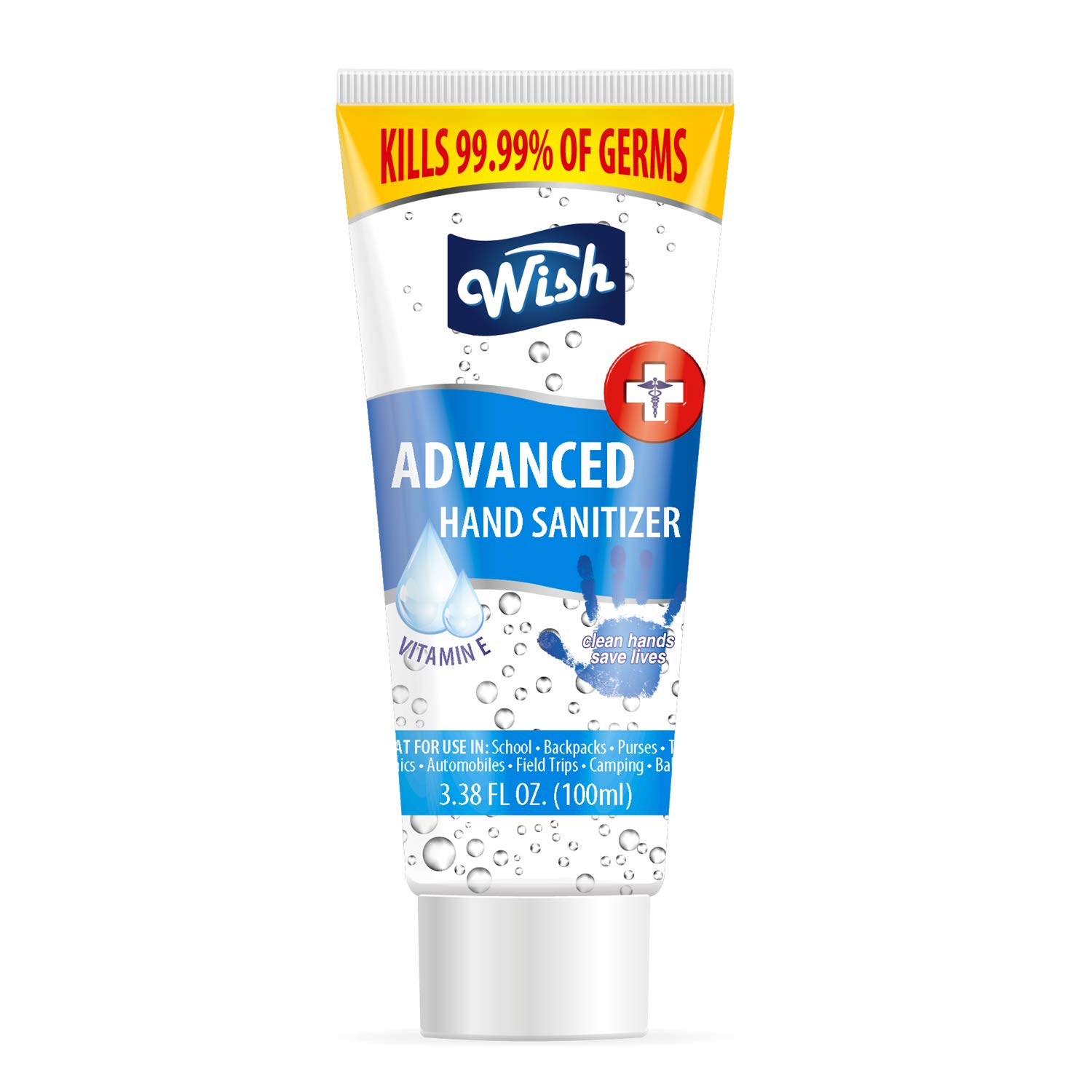Wish Hand Sanitizer 3.38oz (100ml) Travel-Size Tube - 1 Pack | Portable Alcohol-Based Sanitizing Gel for On-The-Go Hygiene, Office, School & Travel Essentials