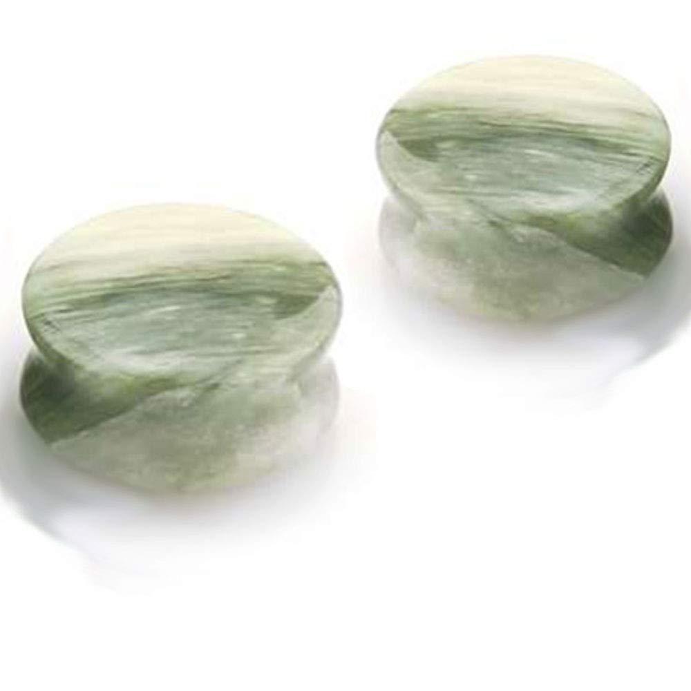 Organic Green Jasper Stone Saddle Plugs - Natural Healing Ear Gauges for Stretching - Perfect for Yoga, Meditation & Spiritual Wellness