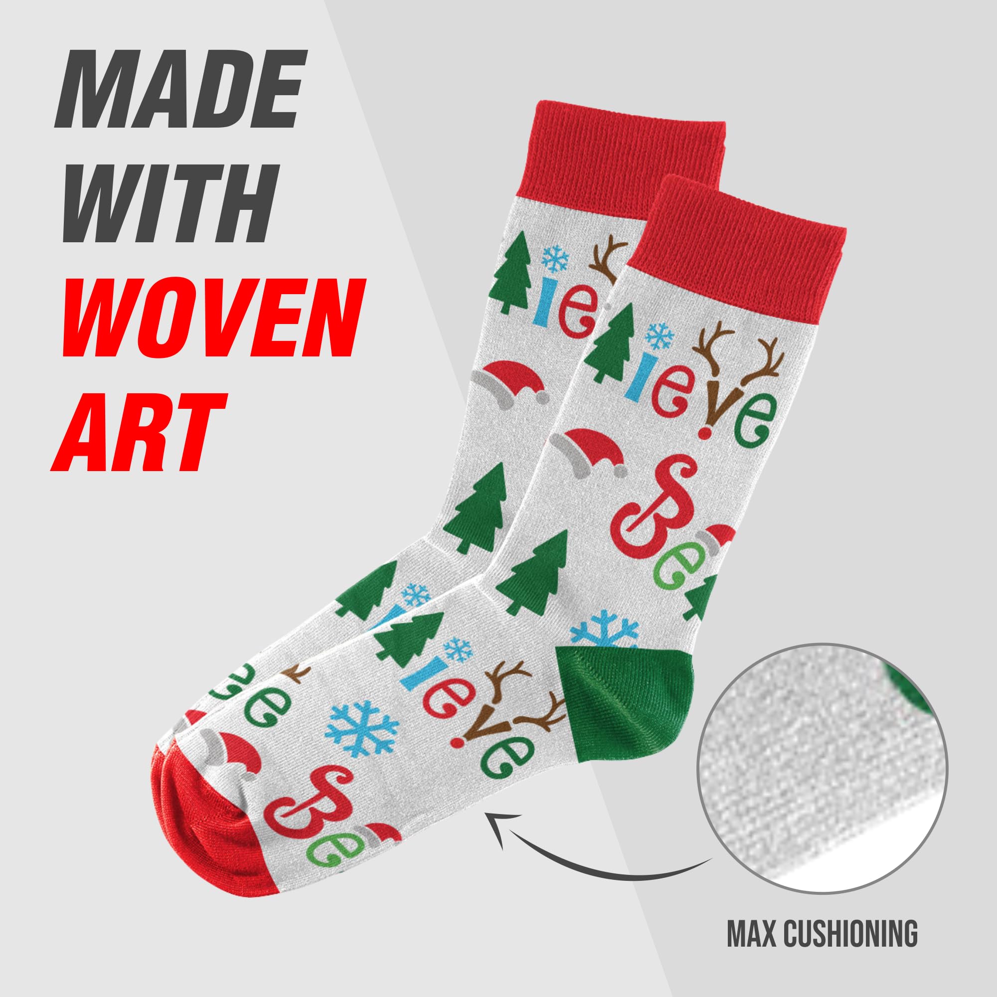 Festive Christmas Crew Socks for Men & Women - Cozy Holiday Themed Lightweight Cotton Socks - Perfect for Gifts, Office Parties & Family Gatherings