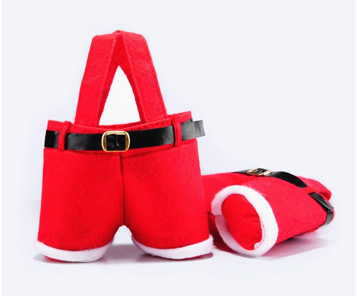 Homecube Christmas Candy Bags - Santa Pants Design Gift & Treat Bags with Handles (Pack of 3, 7